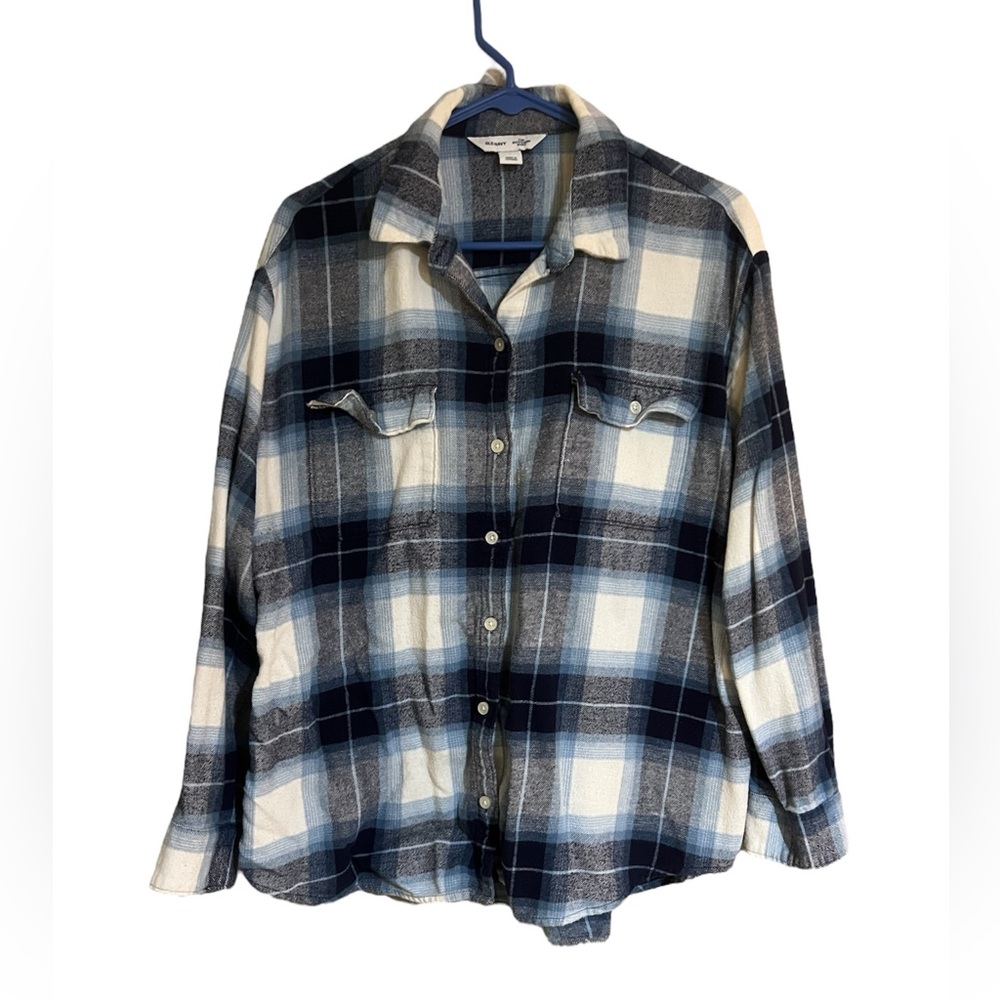 Old Navy Blue and White Plaid Button-Up flannel